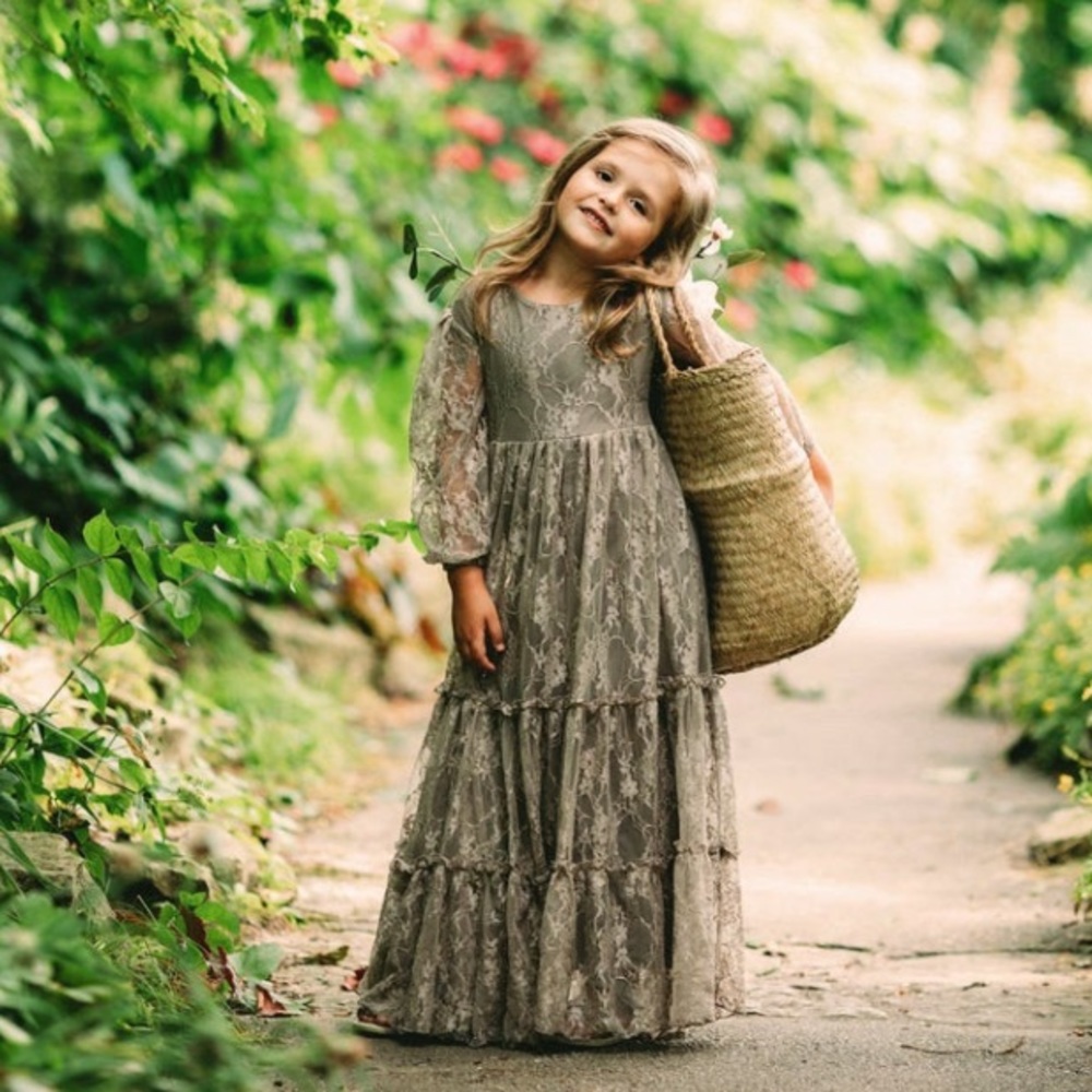 2T matching Mommy & Me sage green boho lace dress